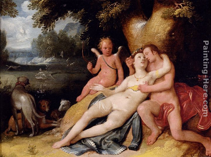 Venis And Adonis With Cupid In A Landscape painting - Cornelis Cornelisz Venis And Adonis With Cupid In A Landscape art painting